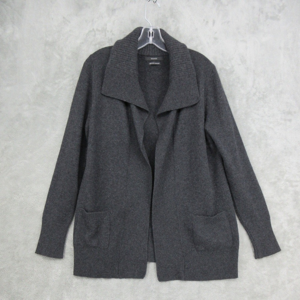 Tahari Sweater Womens Size L Cashmere Cardigan Pockets Cozy Open Quiet Luxury